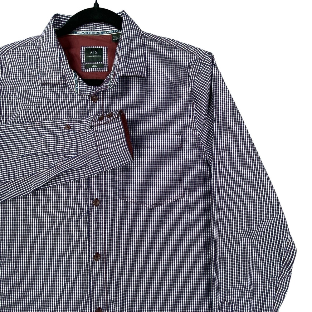 Armani Exchange Shirt Large Men Purple Plaid Check Long Sleeve Sleeved Button Up